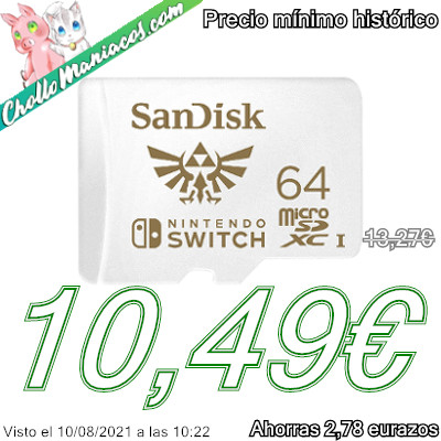 Aquí tienes la Tarjeta de 64GB Sandisk microSDXC para Nintendo Switch al mejor precio