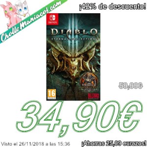 Seguimos trayéndote los mejores precios con el Videojuego Diablo III Eternal Collection para Nintendo Switch