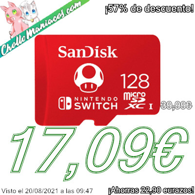 Con un precio muy barato, hoy te traemos la Tarjeta microSD de 128GB Sandisk para Nintendo Switch