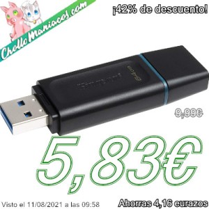 Un nuevo artículo, la Memoria USB 3.2 de 64GB Kingston DataTraveler Exodia, que tiene un coste rebajado